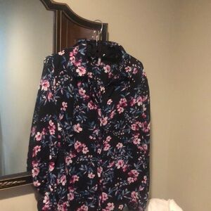 Elle Black and Pink Floral Button Down Shirt